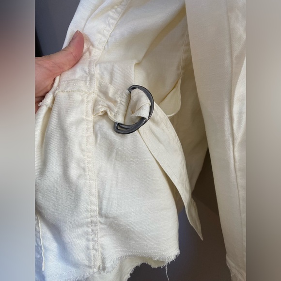 Free People Raw Femme Linen Jacket Eggshell Waterfall Front Side Buckles Size M - Picture 5 of 11
